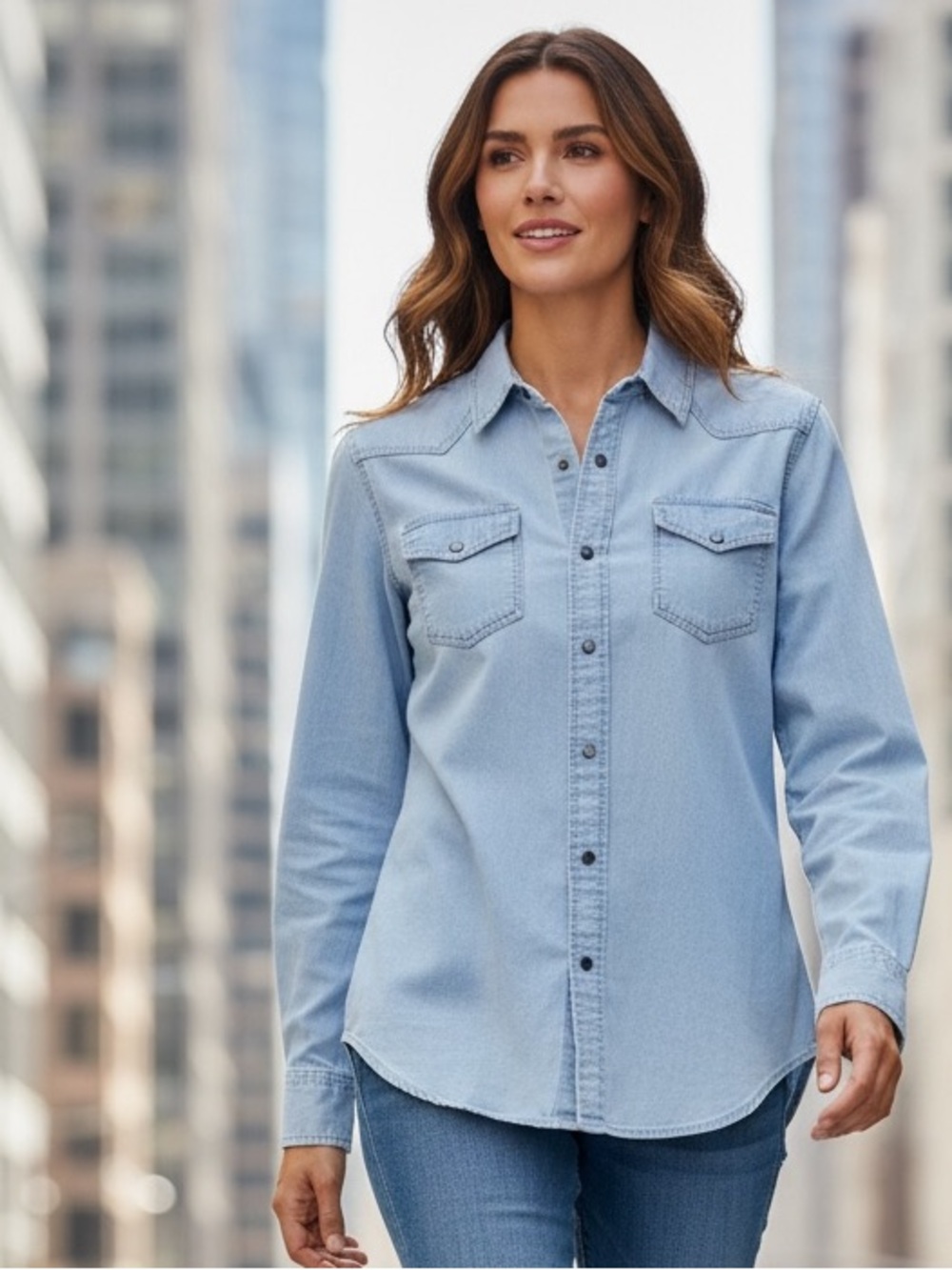 Wrangler Comfort Flex Light Blue Denim Shirt Size Medium